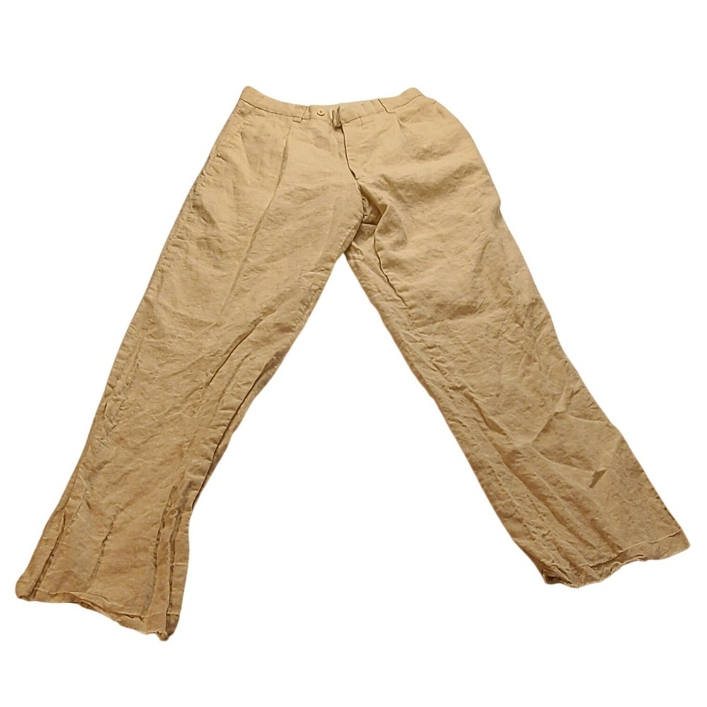 Inserch Men's 36x31 Linen Pleated Trousers Pants Beige Tan Frayed Hem‎ Neutral